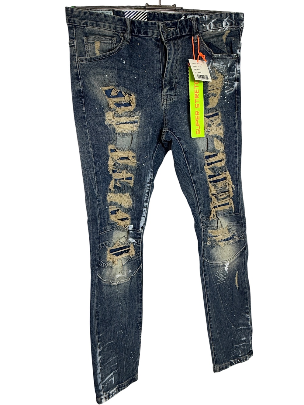Smoke Rise Jeans Mens 34x32 Blue Slim Tapered Distressed Stretch Denim Ripped